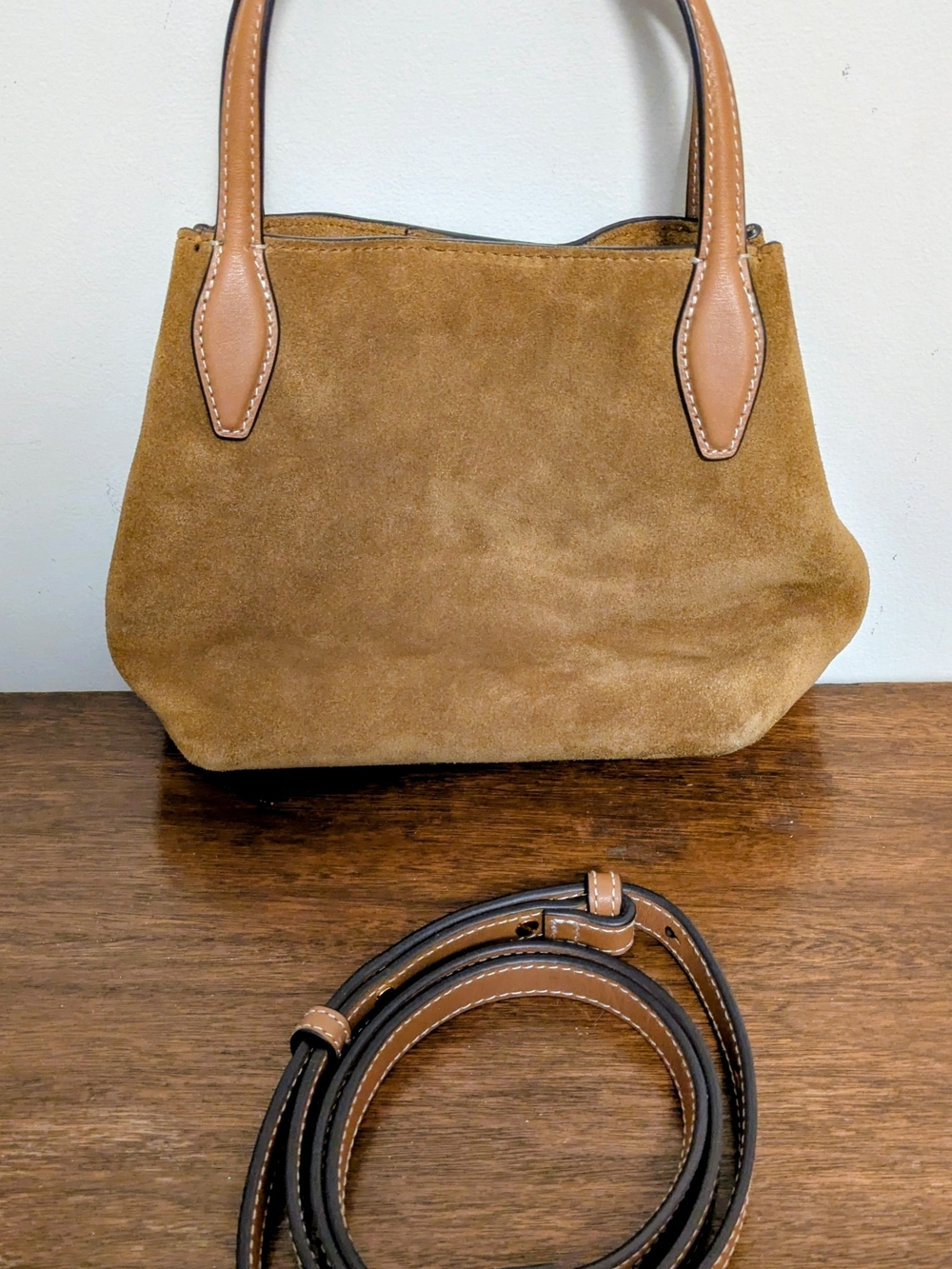 Madewell Suede Bucket Tote Bag in Tan with Leather Accents